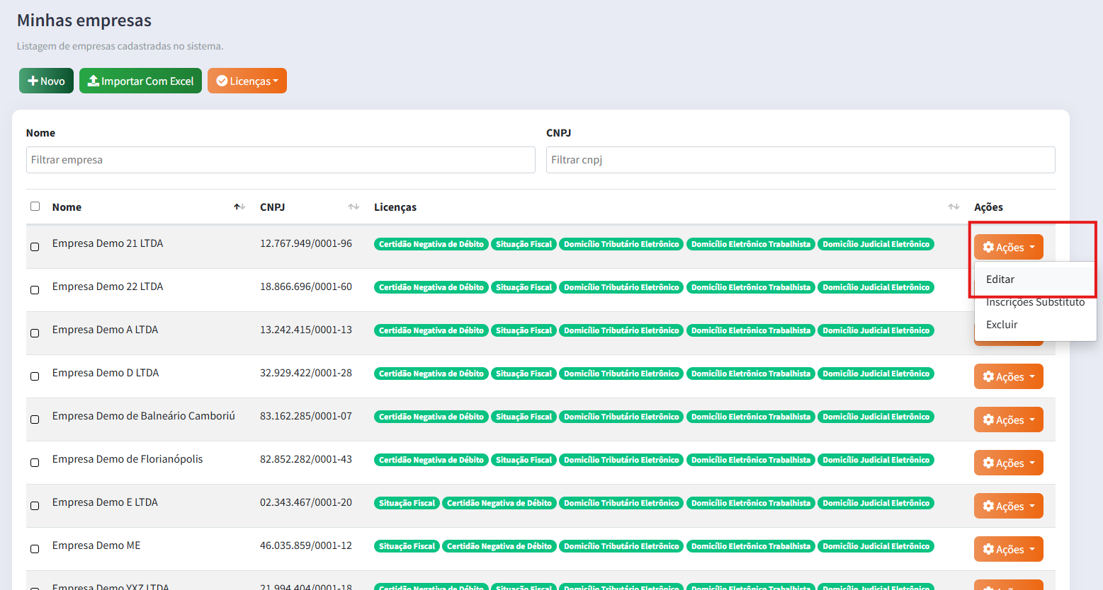 Lista de serviços do DET disponíveis